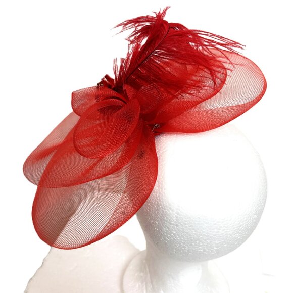 Red Mesh Fascinator Hat - Picture 6 of 11